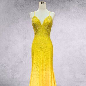 NEW LONG OFF THE SHOULDER SLEEVELESS DRESS EMBROIDERED WITH RHINESTONES AC 3018
